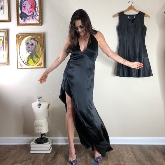 Reformation Salsa Dress Silk Ruffle Slit Maxi Midi - Picture 3 of 8